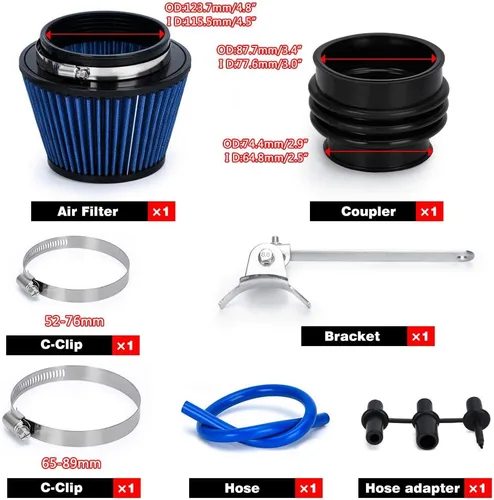 Miniatura 4 de PTNHZ Cuello azul 4.5 "/115 mm coche de alto flujo de entrada de aire frío filtro de aire de admisión de energía Sistema de entrada de aire