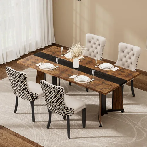 Miniatura 24 de Juego de mesa de comedor de 5 piezas con 4 sillas, mesa de comedor rectangular de madera de 71 pulgadas con sillas de comedor de terciopelo, tablero