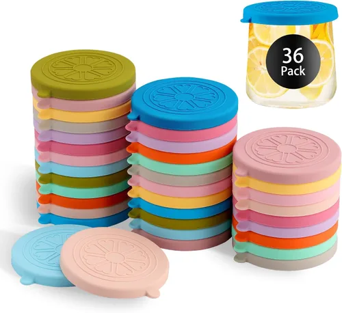 Tapas de tarros de yogur Oui de silicona | Juego de 36 tapas coloridas para tarros de vidrio de yogur Oui de 5 oz | Perfectas para botellas de yogur
