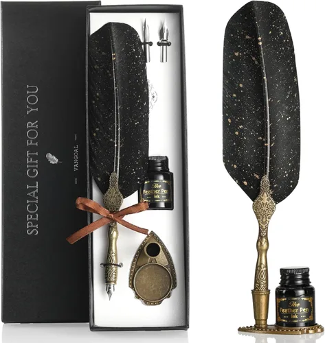Miniatura 7 de VANGOAL - Juego de pluma fuente labrada estilo retro, lujosa, diseño de caligrafía con tinta, 2 puntas de repuesto, base de soporte para pluma