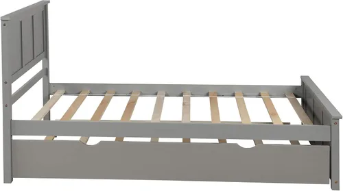 Miniatura 5 de Cama de plataforma individual con nido, marco de cama de madera con cabecero, no necesita somier, fácil montaje, gris