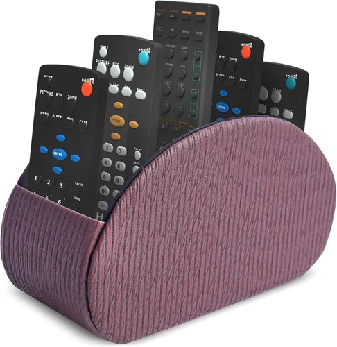 Miniatura 27 de QIELIZI Soporte para control remoto, organizador de escritorio de piel sintética con 5 compartimentos espaciosos para controles remotos de TV