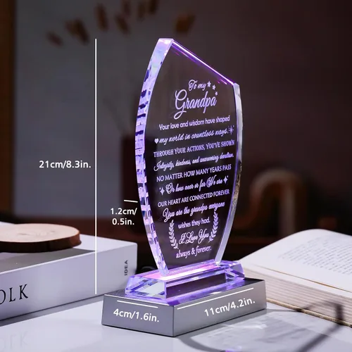 Miniatura 6 de Qianwei Regalos de cumpleaños para el abuelo de los nietos, placa de cristal único regalo para mi abuelo con base LED colorida, regalo
