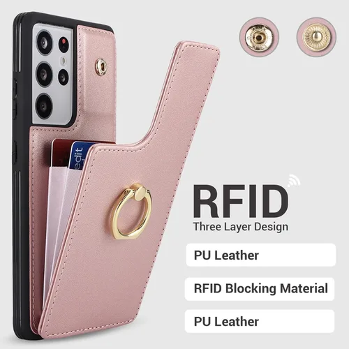 Miniatura 3 de Funda para teléfono Samsung Galaxy S21 Ultra con tarjetero para mujeres y niñas (6.8 pulgadas), funda tipo cartera [no para S21] con anillo