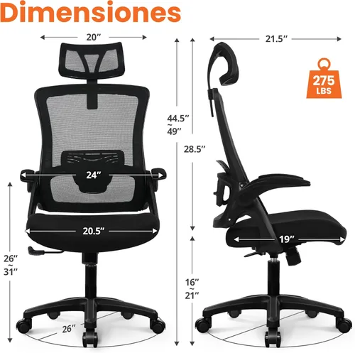 Miniatura 2 de NEO CHAIR Silla de escritorio de oficina para computadora de juegos, respaldo alto, asiento cómodo de malla con reposacabezas ergonómico ajustable