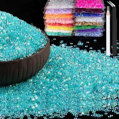 Miniatura 46 de 15000 diamantes de imitación de resina de 0.079 pulgadas a granel, diamantes de imitación de gelatina redondos negros con parte trasera plana, gemas