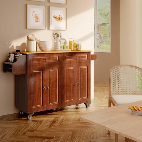 Miniatura 5 de Aiho Carrito de isla de cocina con almacenamiento, carritos móviles de 52 pulgadas con mesa de cocina rodante con toallero, estante de especias