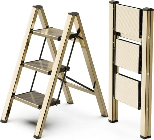 Miniatura 16 de WOA WOA Escalera de 6 peldaños, escaleras plegables ligeras con peldaños anchos, escalera delgada para espacios estrechos, escalera alta para techos