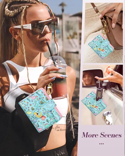 Miniatura 6 de Bistup Cartera para Mujeres Pequeña y Bonita Cartera de Tarjetas de Cuero Genuino RFID con Llavero para Damas Adolescentes Niñas Plegable