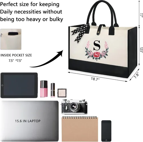 Miniatura 3 de BeeGreen Regalos personalizados para mujeres con bolsillos interiores con cremallera de cuero, hebilla magnética bordada, monograma de lona de 13