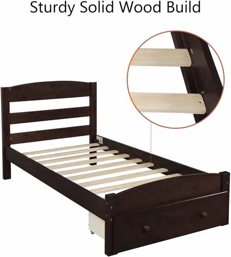 Miniatura 5 de Base de cama individual con cajones de almacenamiento, plataforma de madera con cabecero para niños, adolescentes y adultos, base de colchón