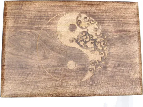Miniatura 6 de DharmaObjects Mesa de meditación de altar de altar de oración tallada a mano de madera maciza de mango (Yin Yang) grande