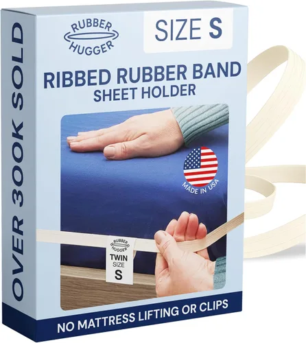 RUBBER HUGGER Correas para sábanas de 38 x 75 pulgadas, tamaño pequeño, individual y matrimonial, agarre de goma acanalado patentado para soporte de