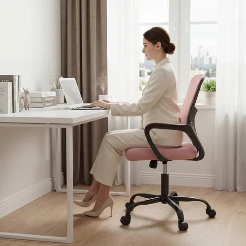 Miniatura 9 de DUMOS Silla de oficina en casa – Silla de escritorio ergonómica de malla con respaldo medio con soporte lumbar y modo mecedor, altura ajustable