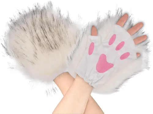 Miniatura 91 de Guantes de garra para disfraz de Halloween, medio dedo, lobo, oso, gato, guantes, guantes de piel sintética para mascarada, cosplay, utilería de mano