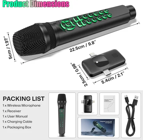 Miniatura 8 de Facmogu MC9 - Micrófono de karaoke y transmisión en vivo con tarjeta de sonido integrada para principiantes de TikTok YouTube, efectos de sonido