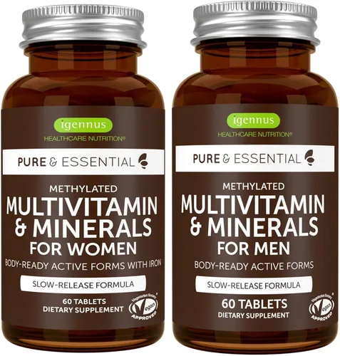 Miniatura 14 de Igennus Multivitamínico metilado para mujeres de 50 años, calcio y magnesio para apoyo óseo, liberación sostenida y vitaminas B activas, fórmula sin