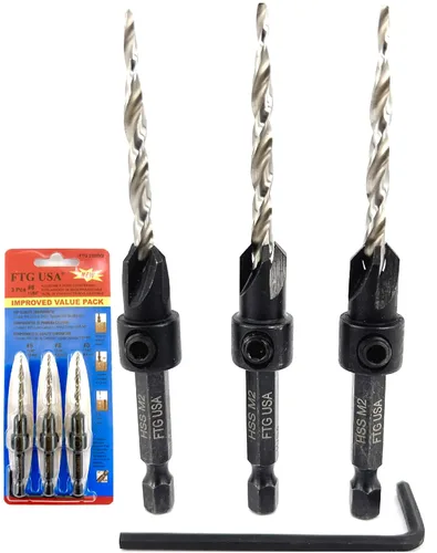 Miniatura 26 de FTG USA Juego de brocas avellanadoras de madera ajustable, 5 piezas, broca avellanadora #4 #6 #8 #10 #12 con broca cónica para carpintería