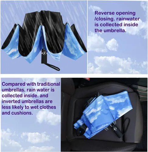 Miniatura 4 de Paraguas a prueba de viento sombrilla de viaje Siepasa paraguas reversible plegable compacto un botón para abrir y cerrar automáticamente