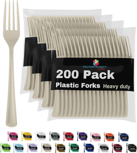 Miniatura 22 de Party Solids Tenedores de plástico rosa, 200 piezas, tenedores rosa, utensilios desechables, juego de cubiertos de plástico resistente