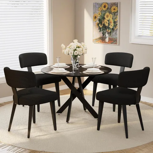 Miniatura 15 de Juego de mesa de comedor de madera para 2, mesa de cocina redonda de 36 pulgadas con 2 sillas de comedor Boucle, mesa de MDF con patas de metal