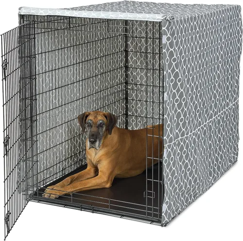 Miniatura 15 de MidWest Funda para jaula de perro, para dar privacidad, se puede lavar a máquina y secar Patrón geométrico marrón