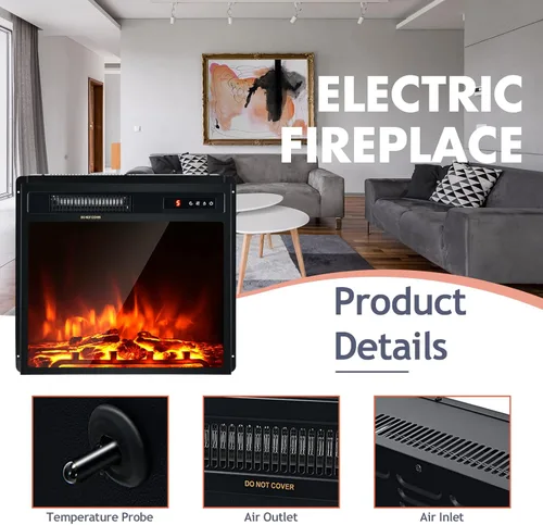 Miniatura 9 de Giantex - Chimenea eléctrica de 18" con inserto calefactor, chimenea eléctrica para empotrar/montar en pared con control remoto, 2 modos de calor