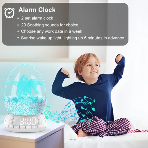 Miniatura 3 de Reloj despertador de huevo de dinosaurio mejorado/reloj digital con luz nocturna, temporizador de 20 sonidos relajantes ayuda a dormir/altavoz
