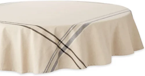 Miniatura 25 de DII - Mantel redondo para mesa de comedor, estilo rústico, colección de manteles con rayas estilo francés, 177.8 cm de diámetro, color gris Gris
