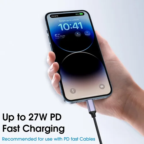 Miniatura 3 de TechMatte Adaptador de cable USB C a Lightning macho hembra, 27 W PD carga rápida solo compatible con iPhone, iPad, iPod, AirPods, sin audio,