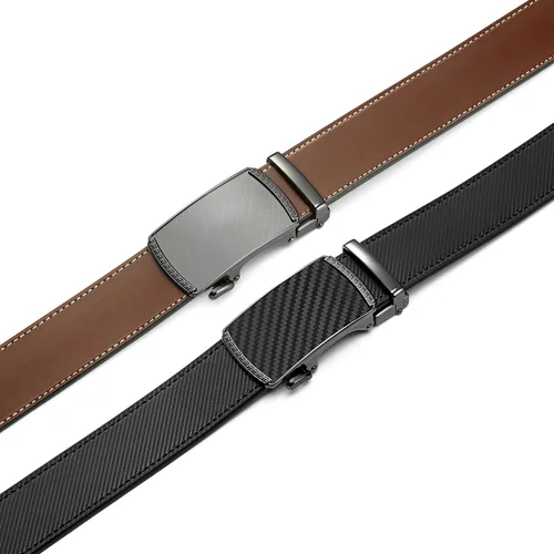 Miniatura 4 de CHAOREN Cinturones de trinquete para hombre, paquete de 2 Cinturón de cuero para hombre de 1 38 pulgadas en caja de regalo, satisface casi