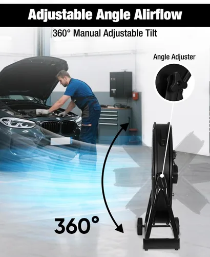 Miniatura 7 de Ventilador de tambor industrial de 24 pulgadas, 9,500 CFM de alta velocidad de 3 velocidades circulador de aire de metal resistente con mango