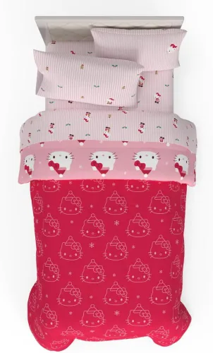 Miniatura 2 de Franco Hello Kitty Sanrio Juego de edredón y sábanas para Navidad y festividades suaves con funda, 5 piezas, tamaño individual (producto oficial)