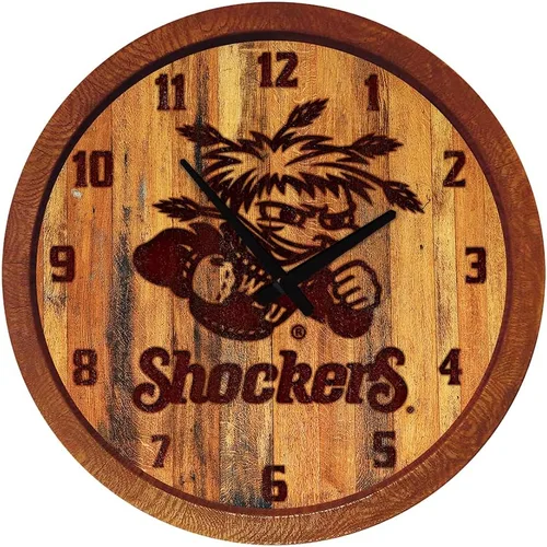 Miniatura 48 de The Fan-Brand NCAA Oklahoma Sooners: Reloj de pared con parte superior de barril de imitación para decoración de bar, decoración de fiesta