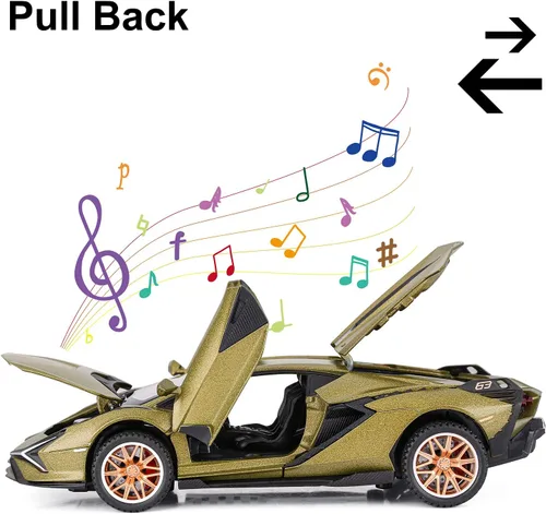 Miniatura 4 de SASBSC Coches de juguete Lamb para niños Sian Modelo de coche de metal fundido a presión con luz y sonido Fkp3 Coche de juguete tirando hacia atrás