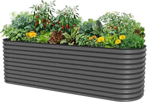 Miniatura 19 de Vego garden Jardinera elevada redonda de 32 pulgadas de alto y 42 pulgadas para jardín, para verduras, flores, patio, gris moderno