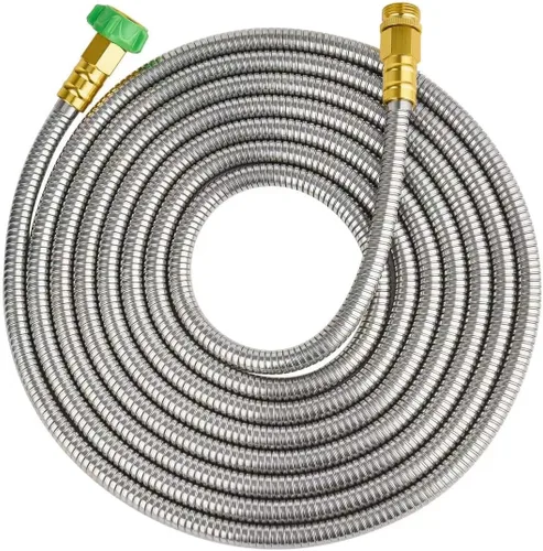 Miniatura 12 de SKYWARD Manguera de jardín corta de acero inoxidable 304 de 1 pie con conector de metal hembra a macho, manguera de agua antifugas, flexible