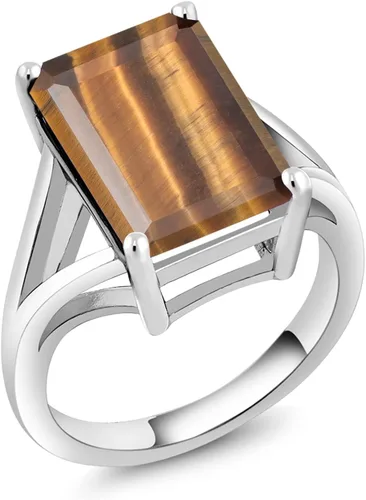 Miniatura 8 de Gem Stone King Anillo de compromiso solitario con piedra preciosa de corte esmeralda de 0.551 x 0.394 in para mujer, plata de ley 925, anillo