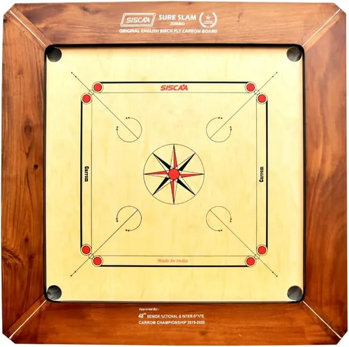 Miniatura 10 de KNK Carrom Board Champion Bulldog Jumbo Carrom Tablero de juego familiar para interiores aprobado por la Federación Internacional Carrom resistente