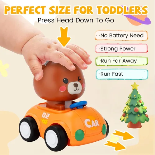 Miniatura 4 de Press and Go - Juguetes de coche para niños pequeños de 1 a 3 años, paquete de 4 autos de empuje para bebés, juego de vehículos de juego para bebés