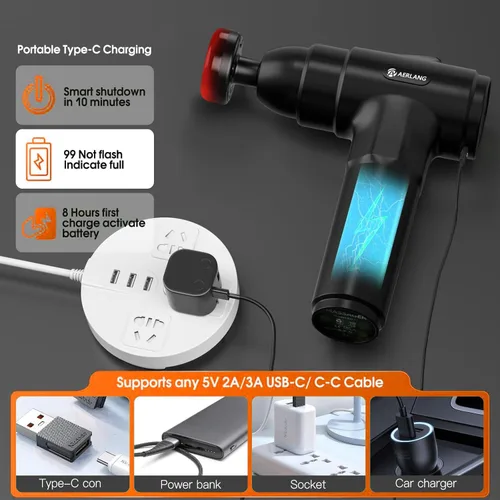 Miniatura 8 de AERLANG Pistola de masaje con calor de tejido profundo para espalda, masajeador de cuello para aliviar el dolor, pistola de masaje de percusión