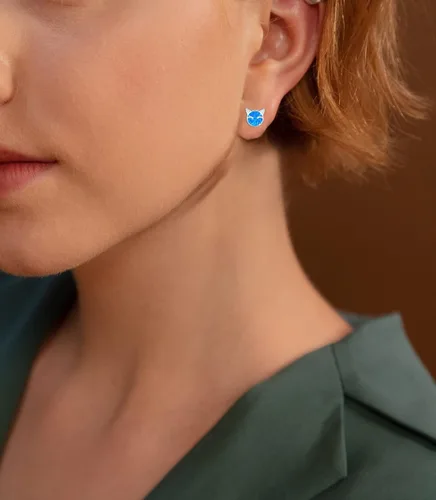 Miniatura 3 de YZSFMZGE Blue White Opal Cat Stud Earrings Necklace, 925 Sterling Silver Cat Opal Stud Earrings Necklace for Women Cute Cat Jewelry for Girls