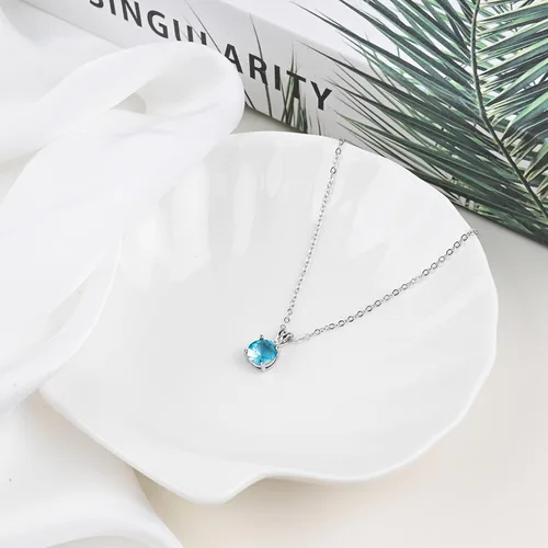 Miniatura 19 de 8mm Round Cubic Zirconia Sterling Silver Necklace Dainty Necklace Birthstone Jewelry Pendant Necklaces for Women