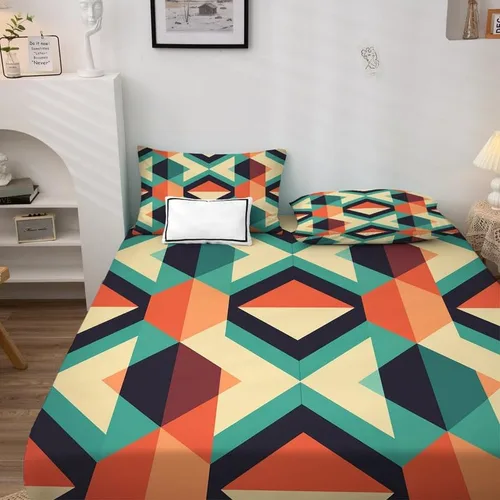 Miniatura 3 de Juego de sábanas geométricas tamaño individual, sábanas modernas de microfibra suave, bolsillo profundo, sábanas y fundas de almohada estampadas sin