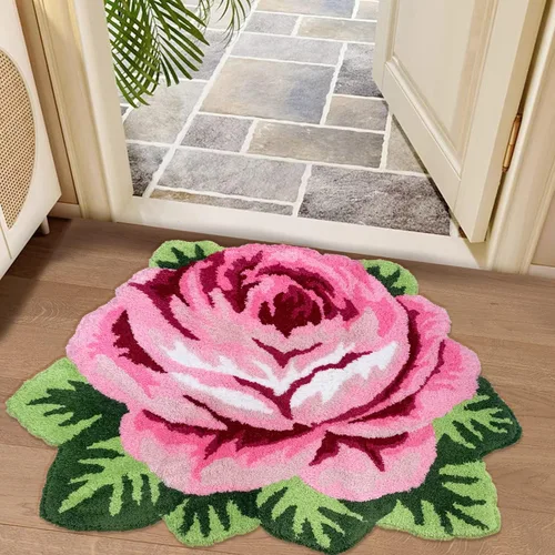 Miniatura 28 de USTIDE Bonita alfombra de baño de rosas para baño, alfombra de baño naranja de lujo, antideslizante, con forma de flor, alfombra de ducha de felpa