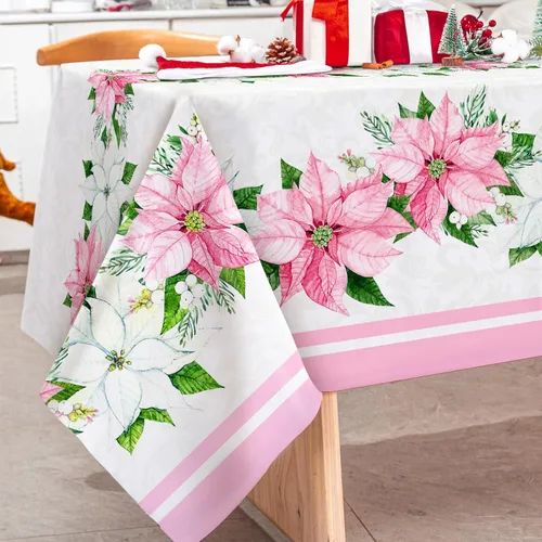 Miniatura 2 de Mantel navideño rectangular de 60 x 104 pulgadas, diseño de flor de pascua rosa con acuarela