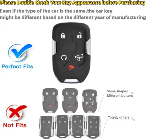 Miniatura 2 de Funda para llavero de TPU suave para GMC Acadia Terrain Yukon Chevrolet Suburban Tahoe 2017-2022 con pulseras de llavero Portallaves (Negro)
