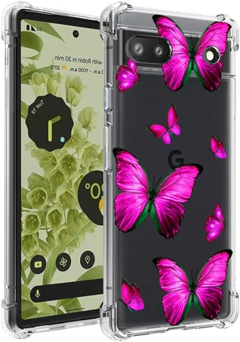Miniatura 6 de Funda para Pixel 6A, GX7AS Linda, Transparente Flexible Bumper TPU Suave Goma Silicona Funda Teléfono Funda para Google Pixel 6A Rosa Mariposa