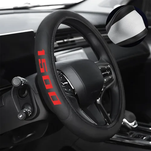 Funda de cuero para volante compatible con Ram 1500 Silverado GMC Sierra 1500 (1500-rojo)