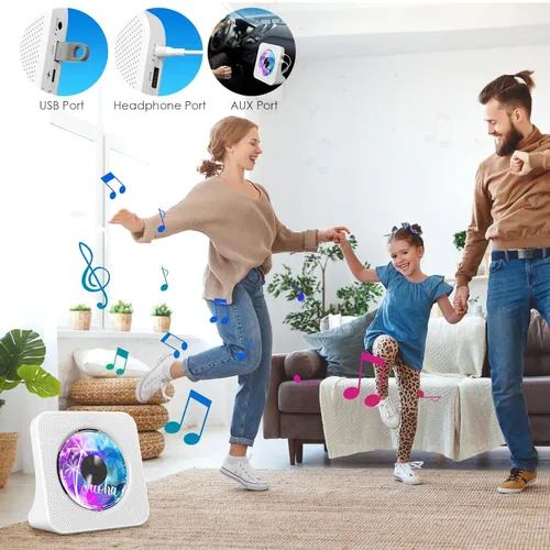 Miniatura 20 de Gueray Reproductor de CD portátil, reproductor de CD Kpop Bluetooth para escritorio con altavoz de sonido de alta fidelidad, radio FM, reproductor